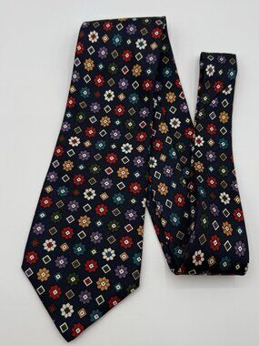 Vtg Rooster New Traditions Luxury Tie Geometric Floral Silk Necktie 58 x3.75 USA